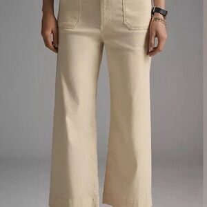 Maeve cream stretch linen crop wide leg pant. Size 25.
